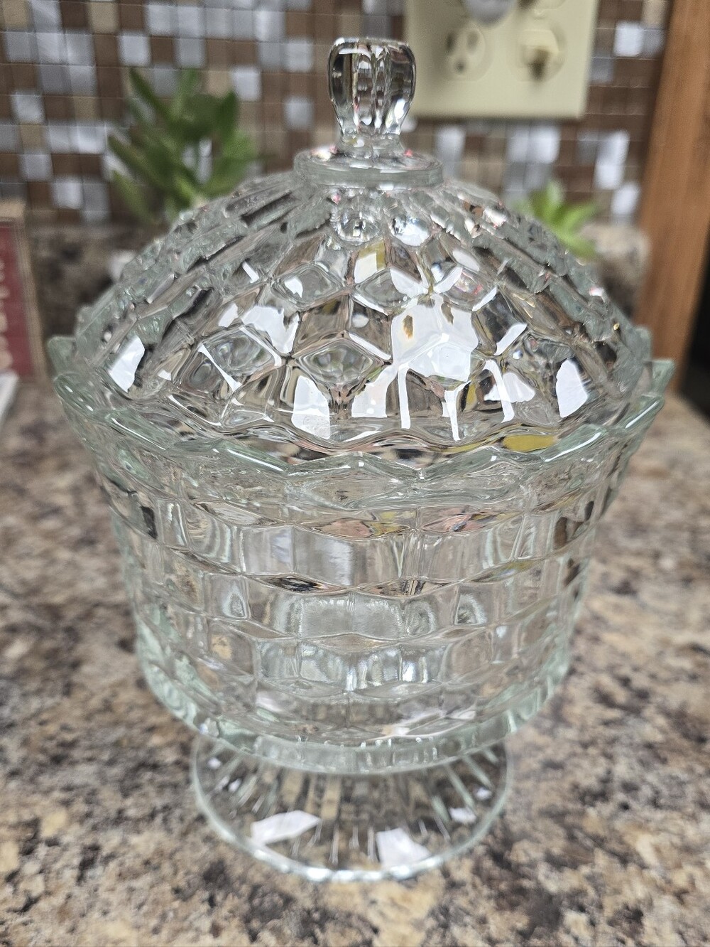 Clear Glass Covered Candy Dish with Footed Pedestal